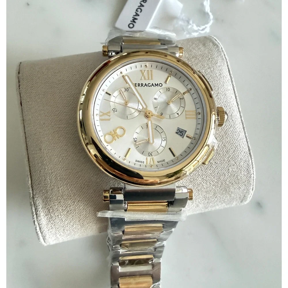 Salvatore Ferragamo SFYQ00321 Legacy Chronograph Two Tone 40mm Swiss NWT Box